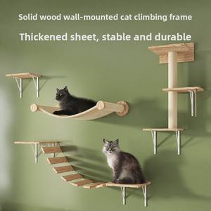 Madera maciza moderna ecológica gato escalada marco montado en la pared gato casa ahorro de espacio sisal cuerda interior al aire libre rascador cartón - Product Image 6