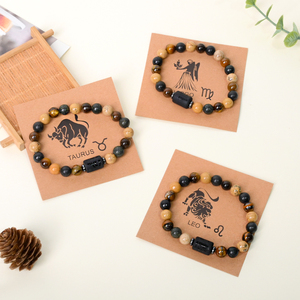 Bracelets en pierres naturelles à la mode, bijoux en cristal énergétique, bracelet en cristal des 12 signes du zodiaque avec cartes - Product Image 4