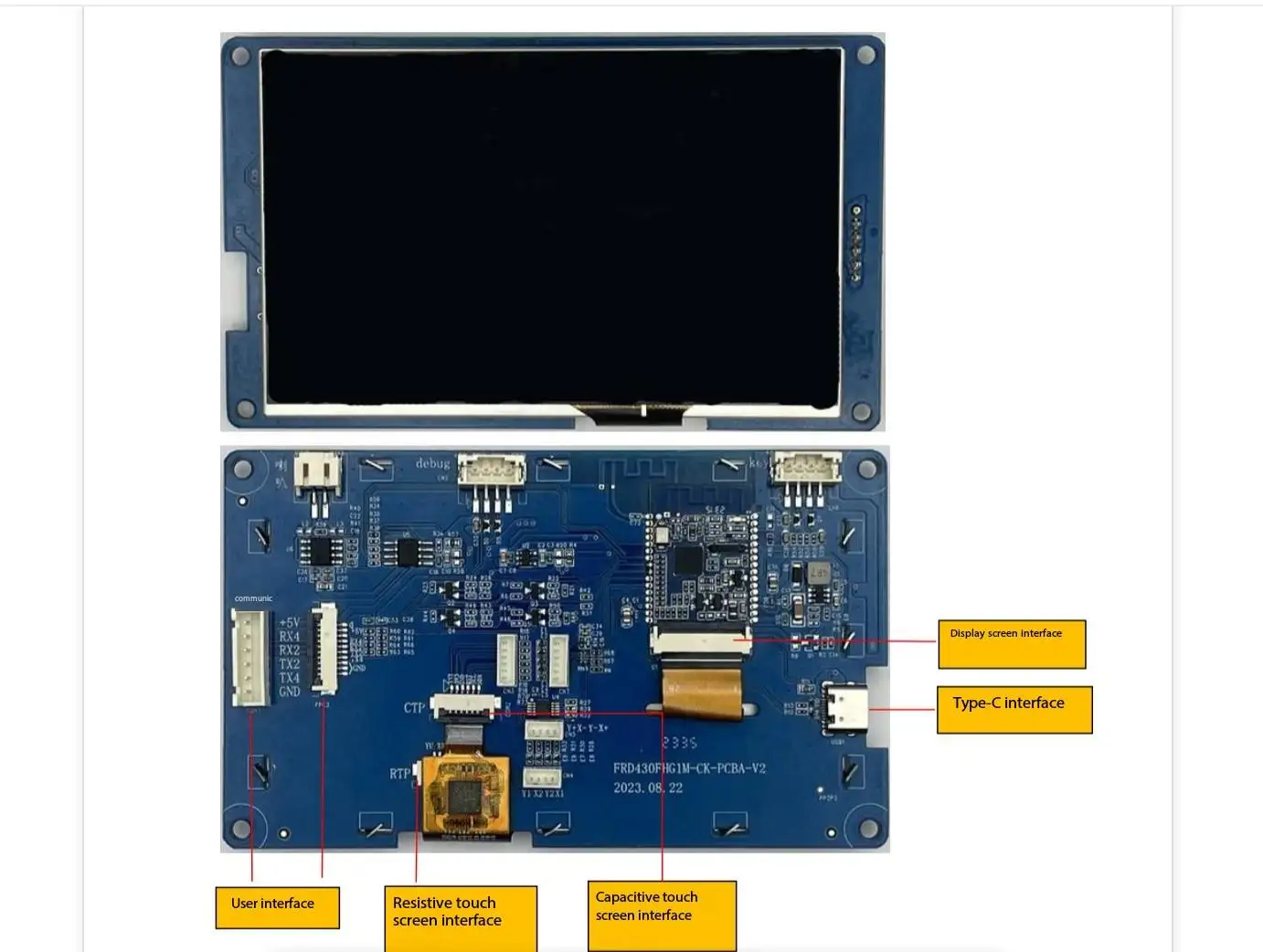 Layar sentuh 4.3 inci 480*272 TTL/COMS HMI layar sentuh cerdas UART TFT tampilan 262K warna IPS FRD043FHG1M-CKFHG1M-CK