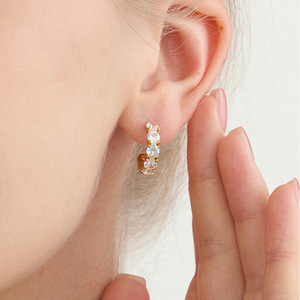 Huggie <b>Earrings</b> Gold Plated Zircon <b>Studs</b> Bezel Setting Everyday Wear Stainless Steel Jewelry Geometric Design - Product Image 4
