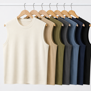 Débardeur en coton épais 220g de qualité supérieure, design OEM personnalisé, couleur unie, gilet de sport pour la musculation, débardeurs athlétiques pour hommes - Product Image 1