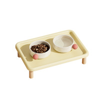 Table à Manger Extérieure Portable en Céramique pour Chat et Chien avec Support Élevé Anti-Fuite et Bols pour Nourriture/Eau