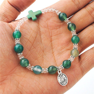 Ciondolo <span class=keywords><strong>Angelo</strong></span> San Michele, <span class=keywords><strong>Bracciale</strong></span> Rosario Cattolico Verde <span class=keywords><strong>con</strong></span> Perle di Agata Verde da 8mm, Perle di Cristallo 3x4mm e Croce - Product Image 4