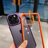 Coque de téléphone robuste en PC transparent avec protection d'objectif intégrée pour 16E/15/14/13 Pro Max/12/11, 10 couleurs, décorée en-mould