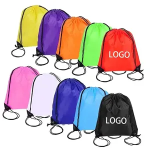 New Recycle Microfiber Drawstring Bag Bagpack 420d Nylon Polyester Orange Drawstring Backpack With Logo Printing