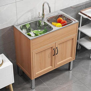 Meuble de base d'évier de cuisine modulaire en bois sur mesure avec un design compact et une combinaison complète d'évier et de meuble - Product Image 4