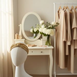 Fascia per capelli con paillettes, elastica, color oro, accessorio moda per donna - Product Image 2