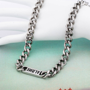 yunnique Cuban <b>Chain</b> Necklace <b>Titanium</b> Steel Letter Geometric Design For Leisure Gift - Product Image 1