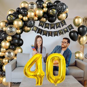 Décorations pour 40e <span class=keywords><strong>anniversaire</strong></span> pour hommes, guirlande d'arche de ballons noirs et dorés avec ballons en feuille de chiffre <span class=keywords><strong>40</strong></span>, confettis, ensemble Nanner - Product Image 5