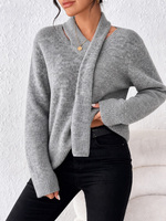 Pull en tricot texturé bleu roi à rayures blanches pour femme, coupe décontractée, col rond avec ourlet côtelé, OEM/ODM