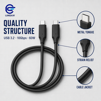 LUNG KAY Memproduksi Kabel Data USB 3.2 10Gbps 60W USB C ke C Premium untuk Laptop SSD Dock Kustom OEM ODM