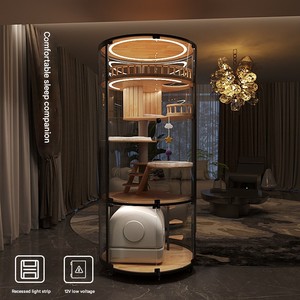 Moderna y Lujosa Casa <span class=keywords><strong>para</strong></span> Mascotas Ecológica de Acero al Carbono y Madera con Techo de Vidrio Sólido <span class=keywords><strong>para</strong></span> Gatos Grandes - Uso <span class=keywords><strong>en</strong></span> Interiores <span class=keywords><strong>para</strong></span> Todas las Estaciones - Product Image 1