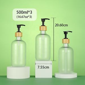 Botella de plástico PET transparente esmerilado de 500ml, bomba de loción negra, tapa de bambú, embalaje cosmético serigrafiado - Product Image 6