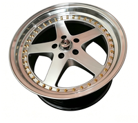 Jantes forgées 2 pièces style classique à 5 branches, déport profond, finition argent brossé, rebord poli, rivets dorés, personnalisables, ET PCD 17-22 pouces