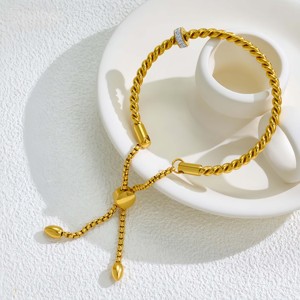 Vintage Twisted Rope Slider Bangles 18K Gold Plated Stainless Steel Jewelry for Women's Party Trendy Accessory - Product Image 3
