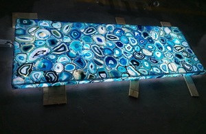 Usine de marbre en pierre translucide Vente en gros Panneaux de dalles d'agate bleue rétroéclairées naturelles Dalle de pierres précieuses de conception intérieure polie - Product Image 3