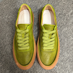 Genuine <b>Leather</b> Casual <b>Sneakers</b> Green Thick Sole Mid Heel Breathable Sporty Men's Shoes - Product Image 2