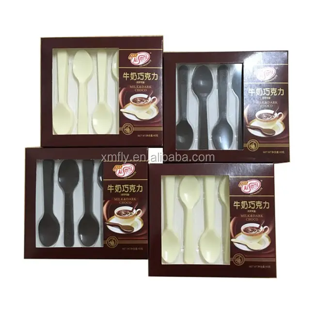 Outils de cuillère à café en poudre de lait de cacao brun foncé blanc en forme de chocolat sucré à vendre