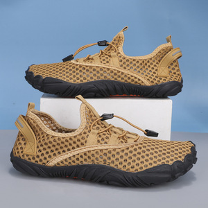Men's Hollow Mesh Barefoot Sandals Quick <b>Lock</b> Drawstring Breathable Casual Shoes Deep Tread Anti Slip Walking Shoes For Beach - Product Image 1