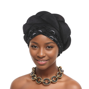 Zifeng OEM – Nouveau turban africain uni populaire, bonnet tressé perlé cousu à la main - Product Image 4