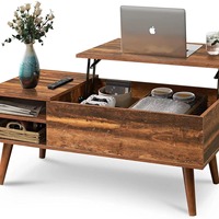 Table basse multifonctionnelle relevable avec rangement dissimulé, étagères ouvertes, en bois durable, style industriel, meuble de salon pour petits espaces