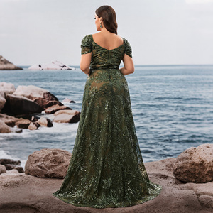 <span class=keywords><strong>Robe</strong></span> de soirée grande taille vert foncé à fleurs et sequins en tulle, manches courtes bouffantes, décolleté cœur, coupe trapèze, <span class=keywords><strong>robe</strong></span> de <span class=keywords><strong>gala</strong></span> longue pour femme - Product Image 4