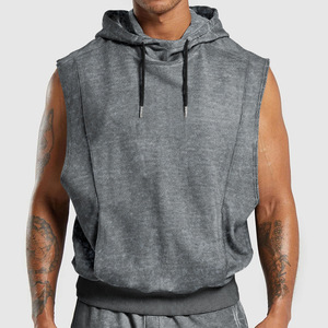 New <b>men's</b> European and American street trend fashion distressed floral <b>sleeveless</b> hooded <b>sleeveless</b> top - Product Image 3