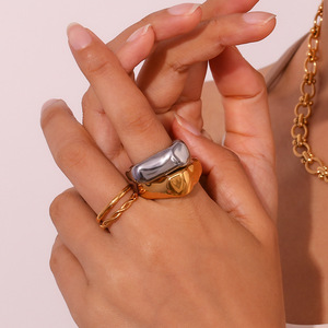 Stainless Steel Irregular Square Chunky <b>Statement</b> <b>Ring</b> Geometric Wide Band Stackable Finger <b>Ring</b> For Women Daily Trendy Jewelry - Product Image 3