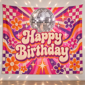 Tapisserie murale Joyeux Anniversaire en polyester imprimé, design rectangulaire à motif de dessin animé, décoration pour fête et célébration - Product Image 5