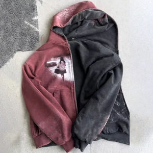 KingSen OEM High Quality Reversible Embroidered <b>Printed</b> Breathable Two Colors Zip-Up Hoodie Heavy Fleece 100% Cotton Winter - Product Image 5