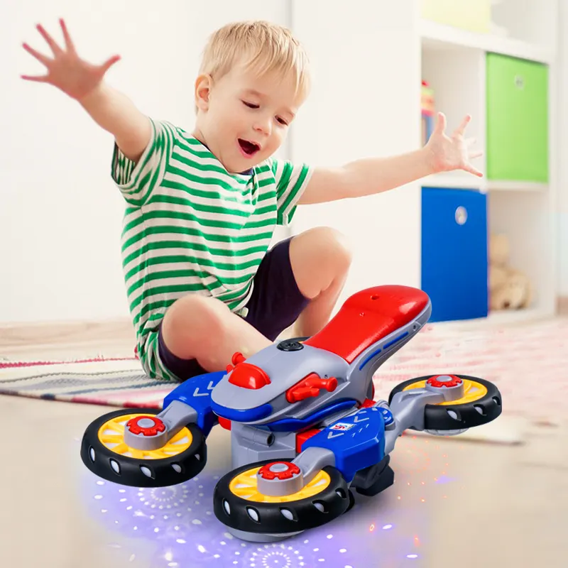 Hot Selling Kindermuziek Elektrische Roterende Universele Kinder Speelgoed Motorfiets Kleurrijke Verlichting Elektrische Auto Speelgoed