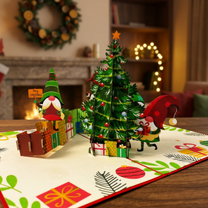 Gnomos de Navidad, Tarjeta de Papel 3D Pop-Up, Regalo Navideño Hecho a Mano, Decoración con Diseño Personalizado - Product Image 1