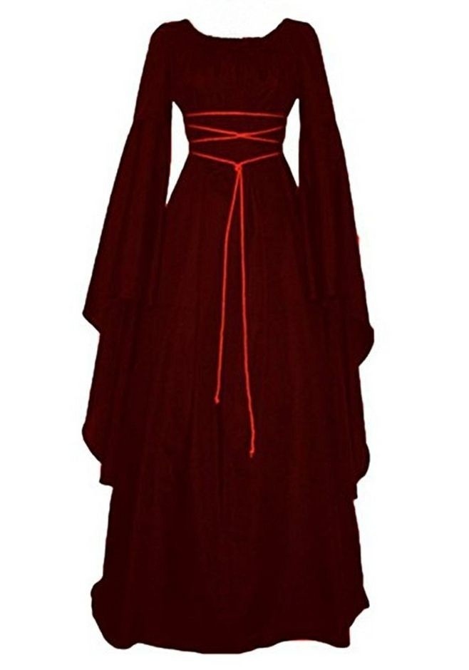 Costume Médiéval Femme BuzzoXerex – Robe Gothique Avec Capuche, Corset, Ceinture, Bas Noirs, Oreilles D’elfe – Pour Halloween, Carnaval, Fête Médiévale
