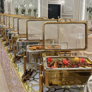 Catering di lusso di bufalo di lusso scaldabagno cibo acciaio inossidabile martellato decorativo rotondo oro banchetto Hotel per eventi chaffer - Product Image 3