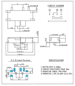 Mini Interruptor Deslizante SPDT <span class=keywords><strong>de</strong></span> 2 Posiciones, 7 Pines, SMD/SMT, Horizontal, Buena Calidad - Product Image 2