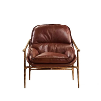 Fauteuil simple en cuir huilé style rétro français, chaise cigare de designer en fer forgé du milieu du siècle, chaise de loisirs forgée à la main