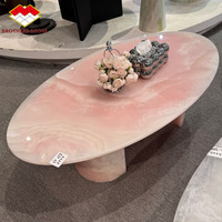 Ensemble de tables basses élégantes en onyx rose naturel, table ovale en marbre rose poli pour salon, villa, hôtel