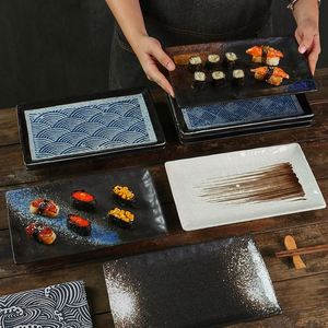 Vintage Rectangular Sushi Sashimi <b>Plate</b> Hotel Restaurant Tableware Dim Sum Serving Tray <b>Ceramic</b> Barbecue Steak <b>Plate</b> - Product Image 2