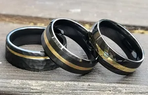 Anello da uomo in oro lucido da 8mm con Design a fascia nuziale anello in oro giallo reale 18 carati all'ingrosso anello in zirconio nero con intarsio in oro 14 carati