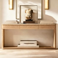 Meubles de salon de style rétro, table console en bois massif avec plateau en marbre, couleur personnalisable, avec 3 tiroirs pour appartement ou villa