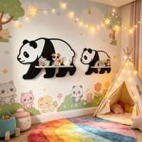 Juego de 2 Estantes Flotantes de Madera con Diseño de Panda, Decoración para Colgar en la Pared, Fácil Instalación para Habitación Infantil