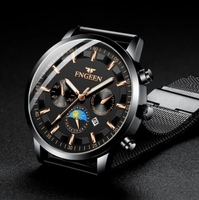 Jam Tangan Quartz Stainless Steel Fngeen 5123, Arloji Mewah, Fashion Kasual, Bisnis, Bercahaya, Santai