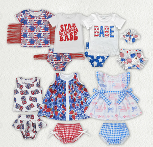 Sibling Baby Girls 4th Of July Shirt Bummie Sets - Product Image 1