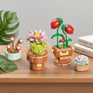 Bloques de Construcción de Partículas Pequeñas, Planta Artificial en Maceta, Cactus Combinado, Torre de Flores Mágica, Adorno de Escritorio - Product Image 1