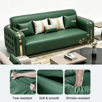 Cremefarbenes Echtleder-Sofa-Set mit Gesteppten Seiten und Goldverzierung, Komplette Möbelanfertigung für Villenprojekte