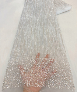 Nhà Máy 2023 Giá New Arrival Giá Thấp Ren Vải Với Hạt Và Ngọc Trai Sequins Vải Cho Váy Cưới - Product Image 3