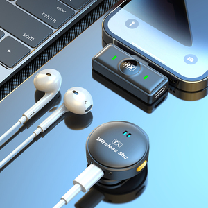 Mini microphone cravate sans fil à bouton rond, double micro de col avec étui de charge LED pour l'enregistrement vidéo sur smartphone - Product Image 5