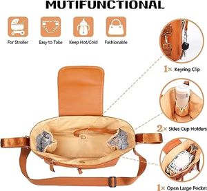 Elegante <span class=keywords><strong>Bolsa</strong></span> de Almacenamiento <span class=keywords><strong>para</strong></span> Cochecito de Bebé de PU con Portavasos <span class=keywords><strong>y</strong></span> Bolsillo <span class=keywords><strong>para</strong></span> Teléfono, Compartimentos Grandes <span class=keywords><strong>para</strong></span> Artículos Esenciales del Bebé - Product Image 5
