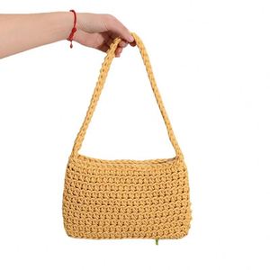 Hot Selling Cotton Rope <b>Square</b> Ladies Underarm Single Shoulder Bag Crochet Straw Woven Women's Handbag - Product Image 5