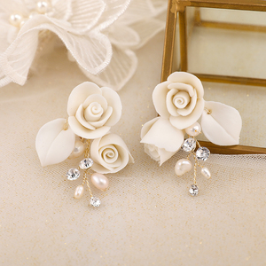 2023 céramique fleur épingle à <span class=keywords><strong>cheveux</strong></span> ensemble doux feuille d'or peignes latéraux coiffure de mariage de mariée <span class=keywords><strong>avec</strong></span> couronnes et couronnes et diadèmes accessoire - Product Image 2